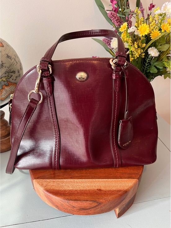 Coach Handbags - COACH Burgundy Saffiano Leather Peyton Cora Domed Satchel & Crossbody Bag F25671